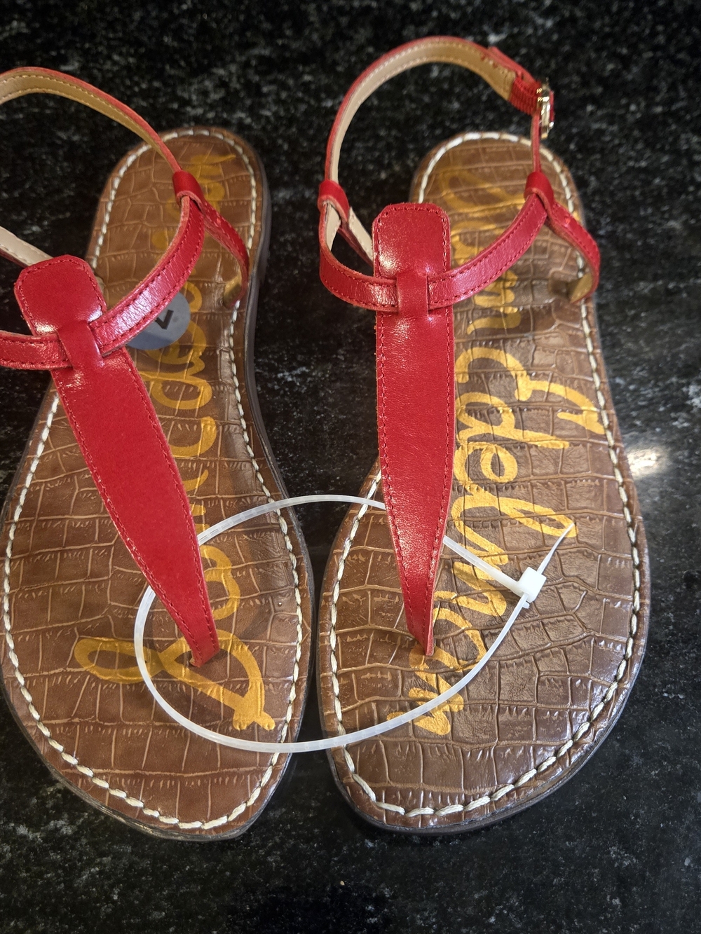 Sam Edelman Red T-Strap Leather Sandals
